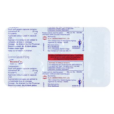 Resoten 20mg Capsule 10'S - Acne-Acn