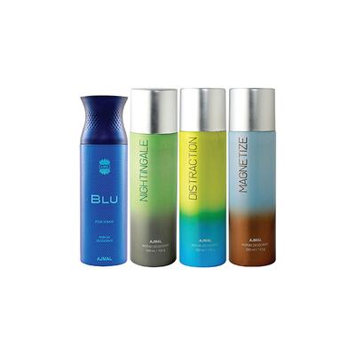 Ajmal 1 Blu Homme, 1 Nightingale, 1 Distraction And 1 Magnetize Deodorants Pack of 4 200 ml - Deodorants/Roll-Ons