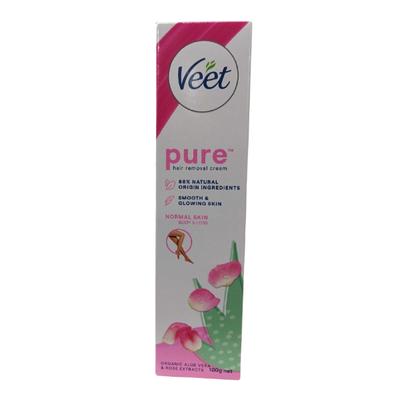 Veet Pure Normal Skin Body & Legs Hair Removal Cream - Organic Aloe Vera & Rose Extracts 100 g - Hair Removal Cream