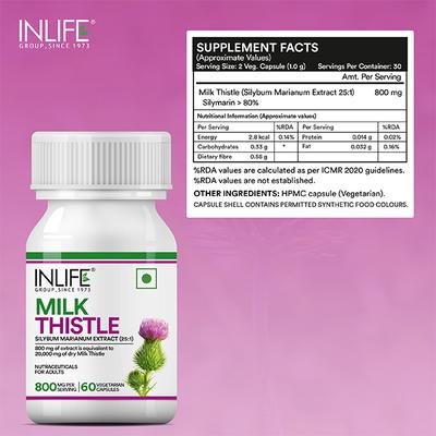 INLIFE Milk Thistle 800 mg Vegetarian Capsule 60's - Herbal Dietary Supplement