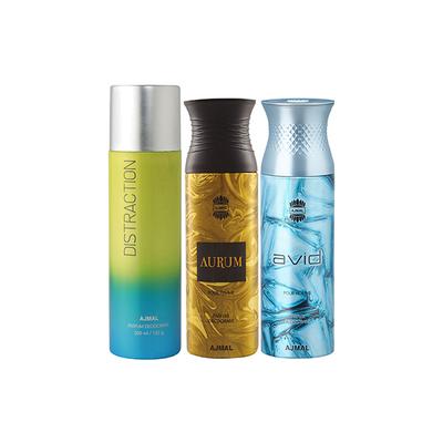 Ajmal 1 Distraction, 1 Aurum Femme And 1 Avid Deodorants Pack of 3 200 ml - Deodorants/Roll-Ons