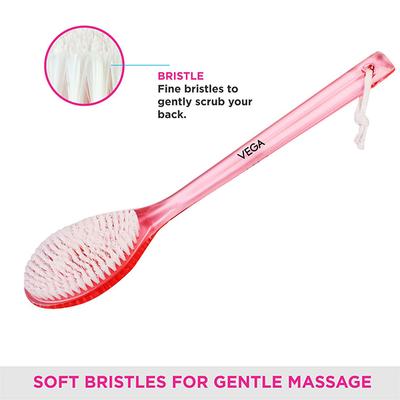 Vega New Luxury Bristle Bath Brush for Gentle Body Massage, Pink (BA-1/3) 170 gm - Body Scrubbers & Brushes
