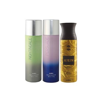 Ajmal Nightingale And Persuade For Men & Women And Aurum Femme Deodorants Pack of 3 200 ml - Deodorants/Roll-Ons