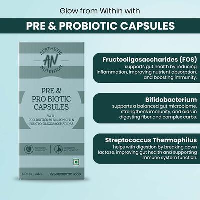 Aesthetic Nutrition Pre and Probiotic Capsules With Fructo-Oligosaccharides, Bifidobacterium, And Streptococcus Thermophilus 60 Capsules 1's - Multi-Vitamins