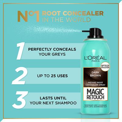 L'Oreal Paris Magic Retouch Instant Root Concealer Spray Dark Brown 75ml - Hair Sprays & Mists
