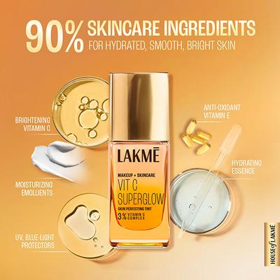 Lakme Makeup+Skincare Vitc Superglow Skin Perfecting Tint Cool Walnut C380 25 ml - Foundation