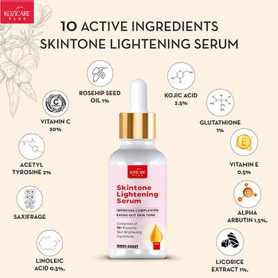 Kozicare Skin Lightening Serum Enriched With Kojic Acid, Arbutin & Glutathione 30 ml - Face Serum