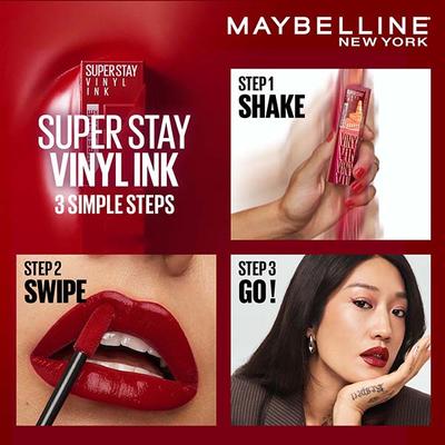 Maybelline New York Superstay Vinyl Ink - Longwear Shine Lip Color, Salsa 4.2 gm - Liquid Lipsticks