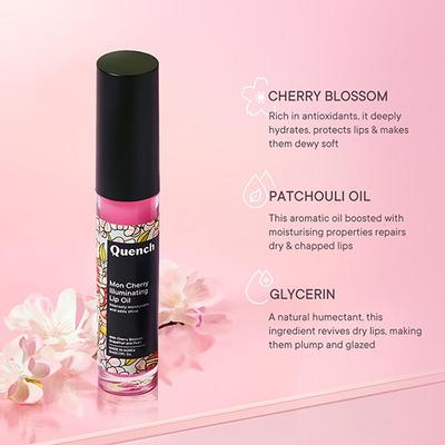 Quench Illuminating Lip Oil with Cherry Blossom & Pearl Extracts for Shiny Hydrated Lips 5 ml - Lipsticks