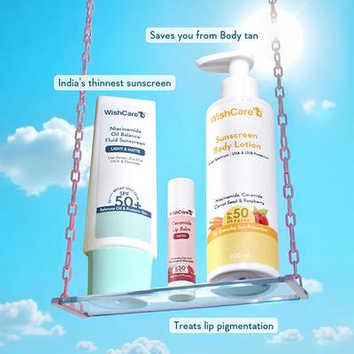 WishCare Head to Toe Sun Protection Kit with SPF 50 Niacinamide Oil Ceramide Lip Balm , SPF 50 PA+++ 1's - Face Sunscreen