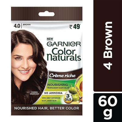Garnier Color Naturals Creme Riche Sachet, Shade 4, Brown 60 gm - Crème