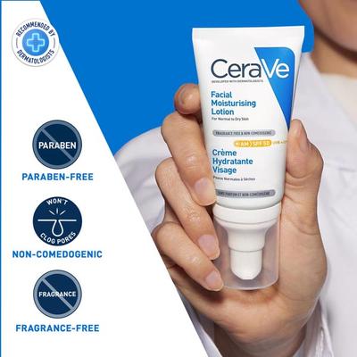 Cerave AM Facial Moisturizing Lotion - Normal to Dry Skin Day Cream With Sunscreen SPF 50 52 ml - Body Sunscreen
