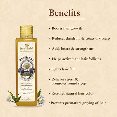 Just Herbs Bhringraj Hair Oil for Hair Growth and Hairfall Control 100 ml - Hair Oils