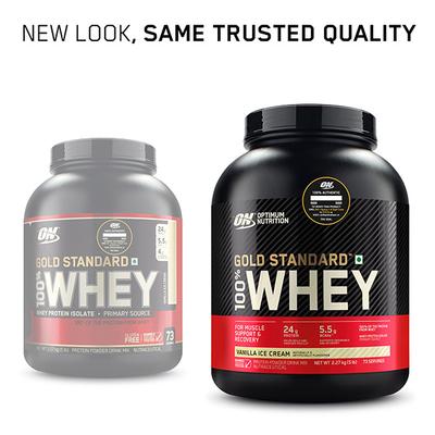 Optimum Nutrition (ON) 100% Whey Gold Standard Powder - Vanilla Ice Cream 5 lb - Whey Proteins