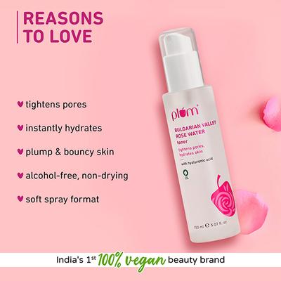 Plum Bulgarian Valley Rose Water Toner, Hyaluronic Acid and Rose Extracts, for all Skin Types 150 ml - Toners