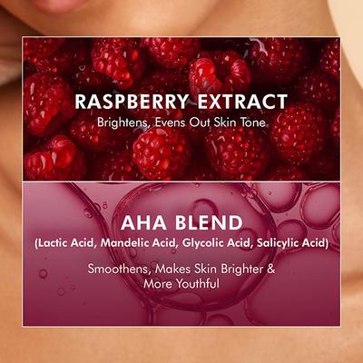 mCaffeine Brightening Raspberry Body Scrub - Tan Removal, AHAs Lactic and Glycolic Acid, Vit C Rich 175 gm - Scrubs & Exfoliants