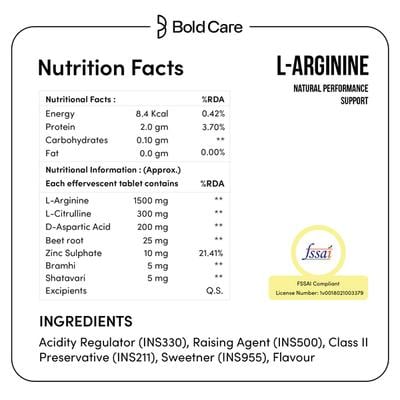 Bold Care L-Arginine Effervescent Tablets - Mixed Fruit Flavour 20's - Other Supplements