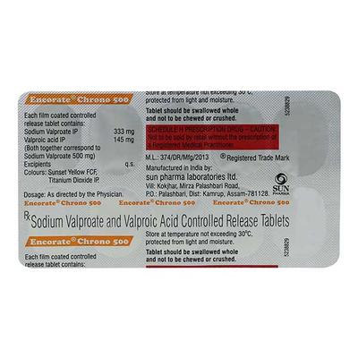Encorate Chrono 500mg Tablet 10'S - Epilepsy/Convulsion-Ant