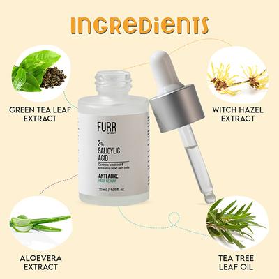 FURR By Pee Safe 2% Salicylic Face Serum For Acne Marks & Blemishes Controls Breakouts & Exfoliates Dead Skin Cells 30 ml - Face Gels