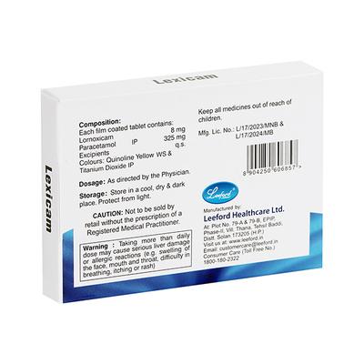 Lexicam 8/325mg Tablet 10'S - Pain relief-Nsa