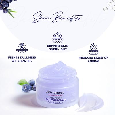 Astaberry Indulge Acai Berry Bio Hyaluronate Sleeping Gel Mask for Skin Renew -Delays Ageing 50 gm - Night Cream