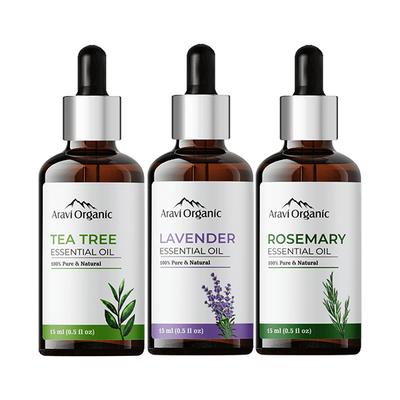 Aravi Organic Tea Tree Lavender and Roseamary Essential Oil Combo 45ml 3's - Essential Oils