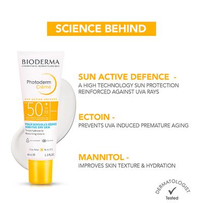 Bioderma Photoderm Creme SPF 50+ PA++++ Hydrating Sunscreen for Normal to Dry Skin, In Vivo Tested 40 ml - Face Sunscreen