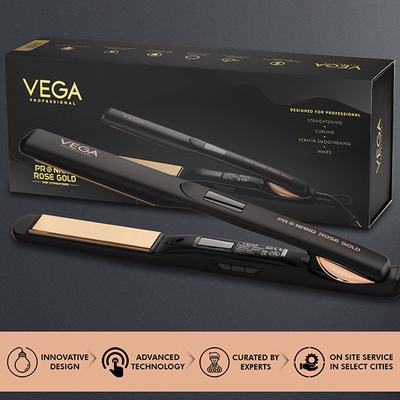 VEGA Professional Pro Nano Rose Gold Hair Straightener with Ultra Fast 20 Secs Heat Up, (VPPHS-01) 1's - Hair Dryers