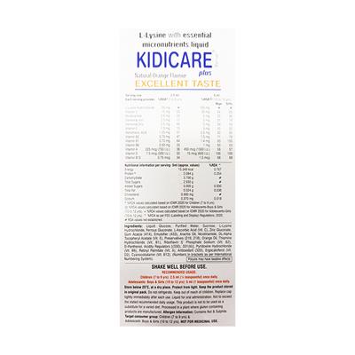 KIDICARE PLUS NATURAL ORANGE FLAVOUR GLUTEN FREE Syrup 200ml - Supplements-Vam