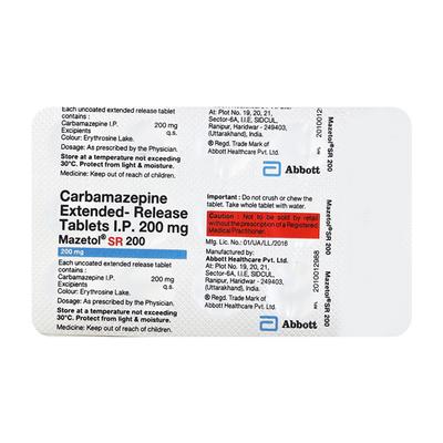 Mazetol Sr 200Mg Tablet 15's - Epilepsy/Convulsion-Ant