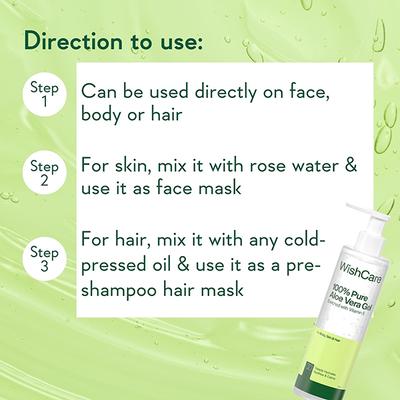 WishCare Pure & Natural Aloe Vera Gel for Face & Hair- Hydrates, Moisturizes & Soothes Skin (200ml) - Skin-Treatment