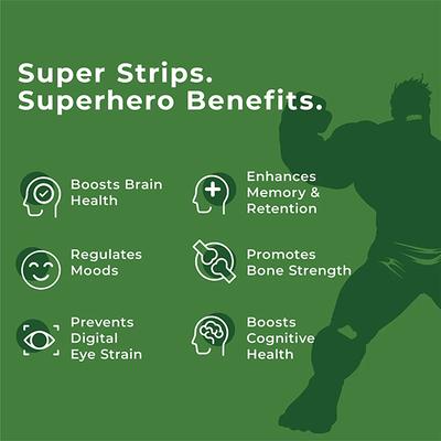 Wellbeing Nutrition Marvel Marvel Hulk Melts Kids Vegan Algae Omega-3(EPA and DHA) Alpha GPC Lutein (30 Strips) - Multi-Vitamins