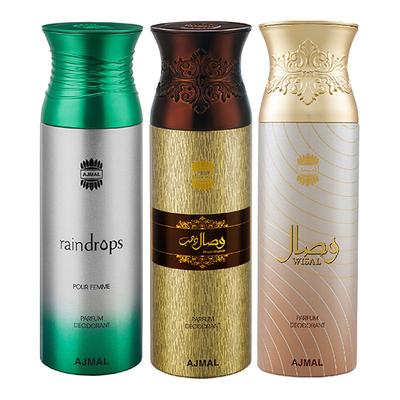 Ajmal Raindrops & Wisal Dahab & Wisal Deodorant Spray - For Men & Women (Pack Of 3) 200 ml - Perfumes (Edt/Edp)