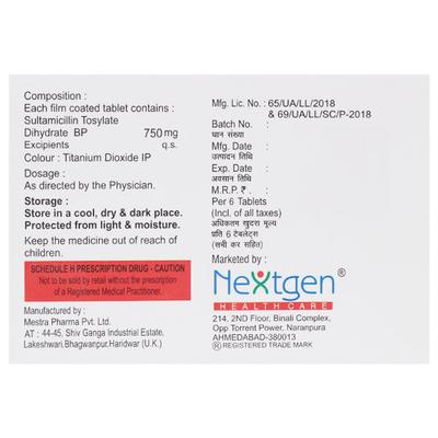 SULTACLIN 750 Tablet 6's - Bacterial Infections-OAB