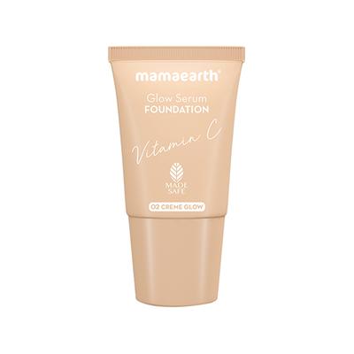 Mamaearth Glow Serum Foundation Mini Tube with Vitamin C & Turmeric for 12-Hour Long Stay- 02 Creme Glow 12-Hour Long Stay, 2X Instant Glow 18 ml - Foundation
