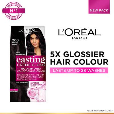 L'Oreal Paris Casting Creme Gloss Conditioning Color No Ammonia Shine Masque with Royal Jelly, Ebony Black 200 87.5gm+72ml 1's - Crème