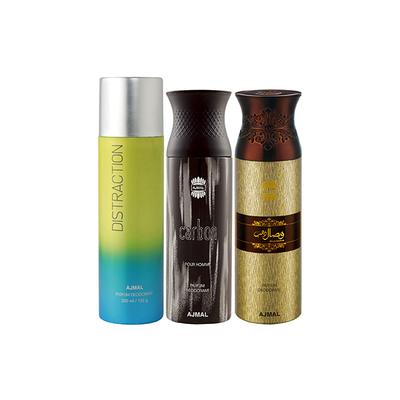 Ajmal 1 Distraction, 1 Ajmal Carbon And 1 Wisal Dhahab Deodorants Pack of 3 200 ml - Deodorants/Roll-Ons