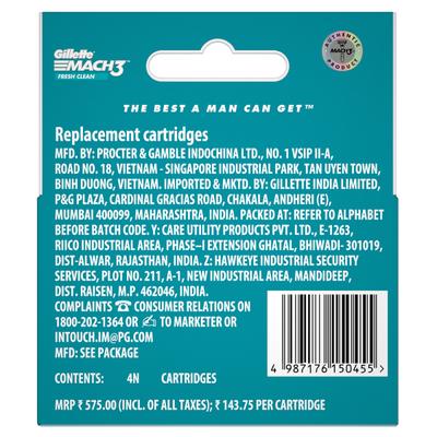 Gillette Mach 3 Fresh Clean Cartridge 4's - Razors & Cartridges