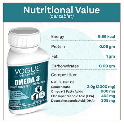 Vogue Wellness Omega 3 Forte Softgel Capsule 60's - Omega Fish Oil Fatty Acids