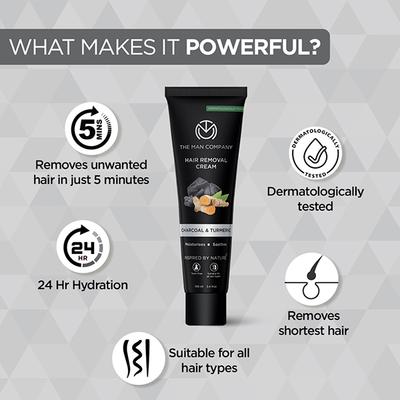 The Man Company Hair Removal Cream for Men Enriched With Charcoal & Turmeric 100 ml - Masks & Peels