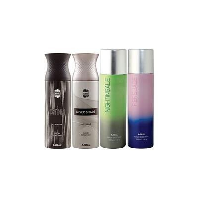 Ajmal 1 Carbon Homme, 1 Silver Shade Homme, 1 Nightingale And 1 Persuade Deodorants Pack of 4 200 ml - Deodorants/Roll-Ons