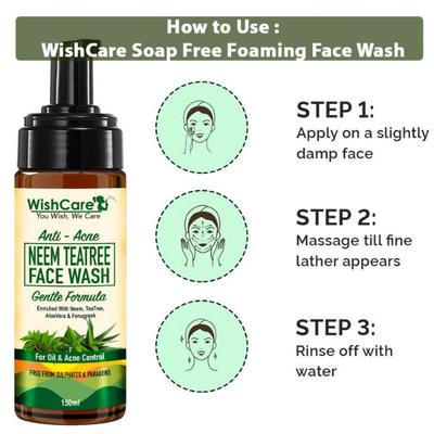 WishCare Neem TeaTree Face Wash - Face Wash For Oily Skin - Oil & Acne Control - Anti Acne Face Wash 150 ml - Face Washes