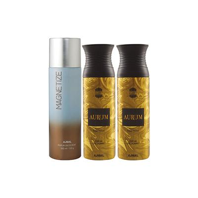 Ajmal 1 Magnetize And 2 Aurum Femme Deodorants Pack of 3 200 ml - Deodorants/Roll-Ons