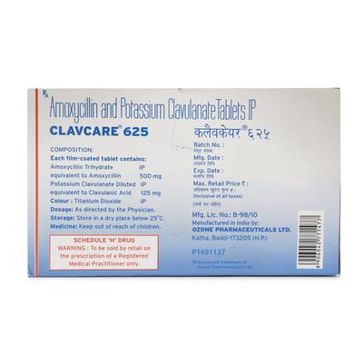 CLAVCARE 625mg Tablet 10's - Bacterial Infections-Pen