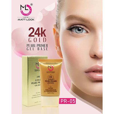 Matt Look PR-05 24K Gold Pearl Primer Gel Base, Oil Free and Long - Lasting, Illuminating Primer 40ml - Primer