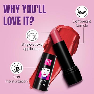 Elle 18 Color Pop Matte Lip Color, P21, Pink Kiss 4.3 gm - Lipsticks