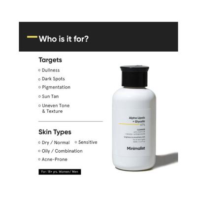 Minimalist Alpha Lipoic + Glycolic 7% skin cleanser with Vit B5 for brightening & Smoothens 100 ml - Face Washes