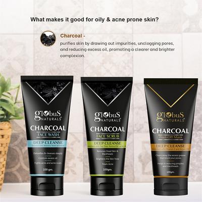 Globus Naturals Diwali Glow Charcoal Trio Kit -Face Wash 100gm, Face Scrub 100gm, Peel-Off Mask 100gm 1's - Makeup Kits & Sets