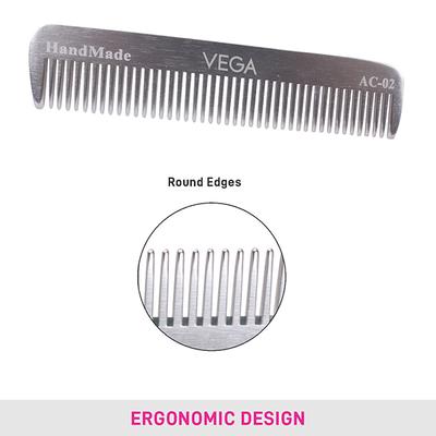 Vega Pocket Hair Comb, for Men and Women, Silver (VC2AC-02) 2's - Hair Combs
