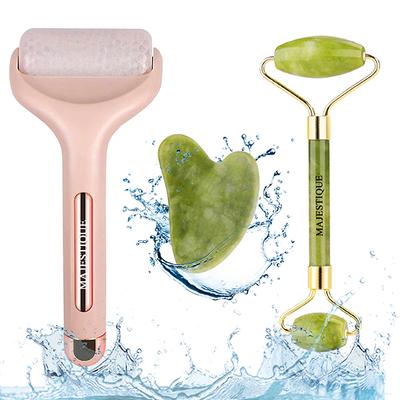 Majestique Face Massage Kit, Ice Roller, Jade Massager and Gua Sha for Lifting, Neck Healing 3Pcs 1's - Massagers
